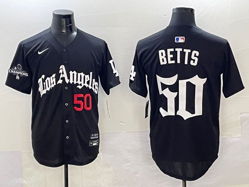 Men Los Angeles Dodgers #50 Betts Black Five generations Joint Name 2025 Nike MLB Jersey style 33->los angeles dodgers->MLB Jersey